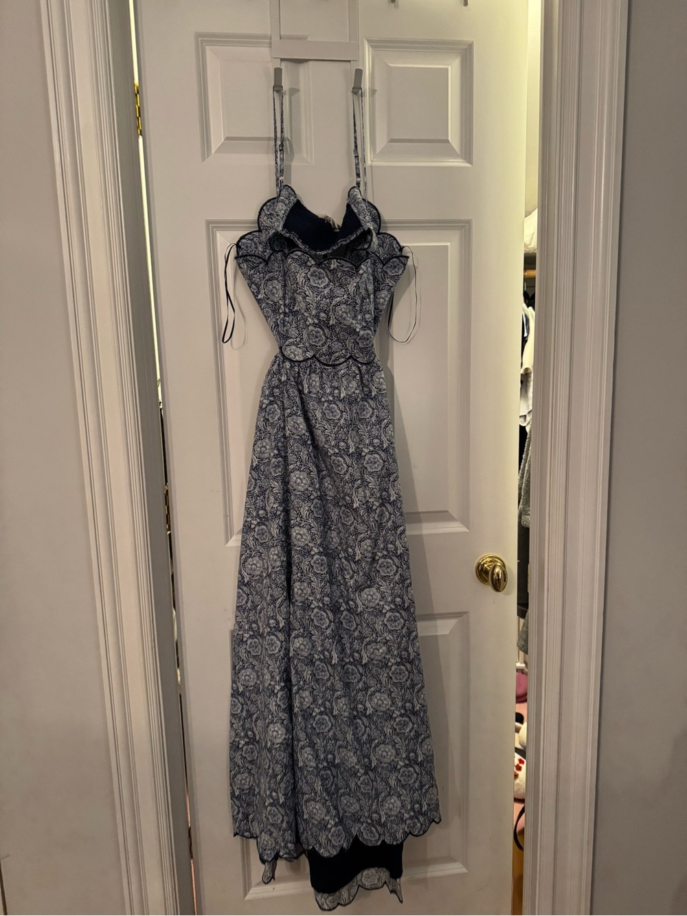 English Factory Blue Floral Maxi Dress with Scalloped Trim